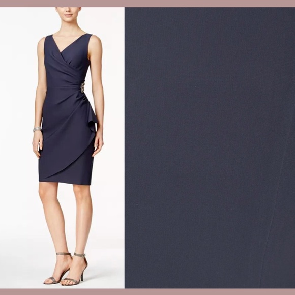 NWT $229 Alex Evenings [ 18 ] Side Ruched‎ Cocktail Dress in Charcoal - Picture 2 of 14